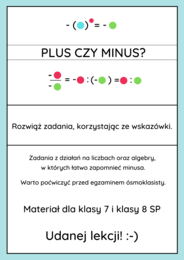 Plus czy minus? Materiał dla klasy 7 i 8 SP :)