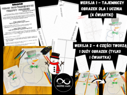Zimowy projekt grupowy lub indywidualny. Układ Współrzędnych (zaznaczanie punktów) – ukryty obrazek bałwan. Projekt Math & Art. 2 wersje: cztery ćwiartki lub tylko I ćwiartka.