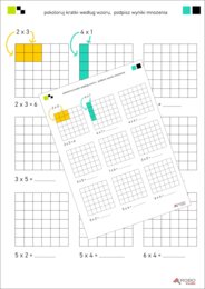 Kolorowanka, tabliczka mnożenia dla początkujących, mnożenie przez 2,3,4