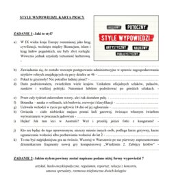 Style wypowiedzi. Karta pracy