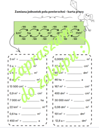 Zamiana jednostek pola powierzchni - karta pracy/kartkówka z odpowiedziami.