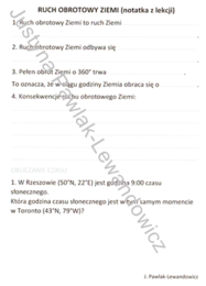 Ruch obrotowy Ziemi (karta pracy)