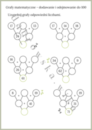 Grafy matematyczne - dodawanie i odejmowanie do 100