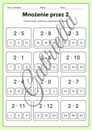 Tabliczka mnożenia - karty pracy, mnożenie przez 2,3,4 oraz 5.