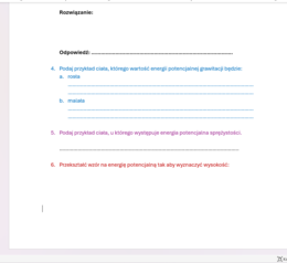 Karta pracy/kartkówka ENERGIA POTENCJALNA