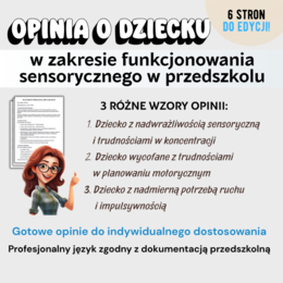 Opinia o dziecku w zakresie funkcjonowania sensorycznego w przedszkolu 3 wzory do edycji
