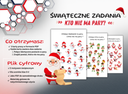 Zimowe / świąteczne karty pracy - znajdź pary, kto nie ma pary? Mikołaj, Elf i Bałwanek / Święta Bożego Narodzenia