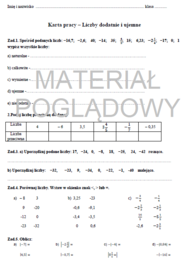 Kartka pracy - liczby wymierne (dodatnie i ujemne)