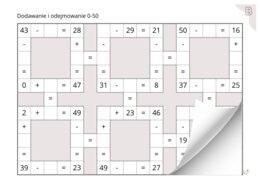 Liczby niewiadome w matematycznych krzyżówkach, dodawanie i odejmowanie w zakresie 0-99