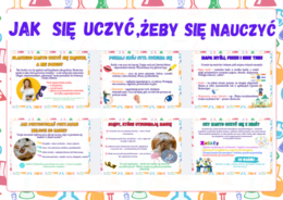 Gazetka szkolna- Jak się uczyć, żeby się nauczyć?- Napis + 9 kolorowych kart A4- całoroczna
