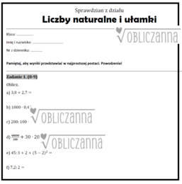 Sprawdzian z Liczb naturalnych i ułamków | Klasa VI