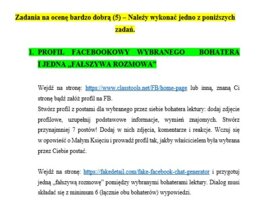 "Mały Książę" - projekt podsumowujący pracę z lekturą (zadania poziomowane)