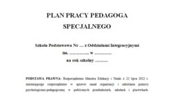 Plan pracy pedagoga specjalnego