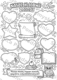 NASZE KLASOWE ZASADY - pakiet: kolorowanka XXL + miniatura A4; dekoracja, gazetka, plakat, karta pracy, lekcja wychowawcza