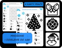 Zimowe kodowanki, bloksy mnożenie i dzielenie, tabliczka mnożenia, Święta, Boże Narodzenie, zima Mikołaj, mikołajki