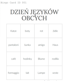 DZIEŃ JĘZYKÓW OBCYCH, EUROPEJSKI DZIEŃ JĘZYKÓW, GRA/BINGO/FLASHCARDS