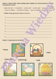 WIELKANOCNA KARTA PRACY- EASTER WORKSHEET_KLASY 1-3: EASTER EGG HUNT, ćwiczenie znajomość kolorów oraz przyimków miejsca, rysowanie własnej pisanki+ ODPOWIEDZI