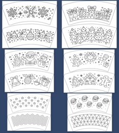 Świąteczne Szablony na Kubki Papierowe 200 ml – 12 Wzorów! | Kolorowanki | PDF do Druku