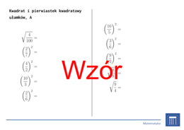 Kwadrat i pierwiastek kwadratowy ułamków | matematyka | 26 kolumn