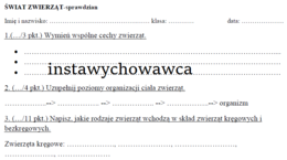 Świat zwierząt-sprawdzian