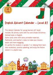 🎄 English Advent Calendar – Poziom A1 🎅29 stron 36 kart pracy i pomysłów na świąteczne lekcje pełne zabawy!kalendarz adwentowy, Boże Narodzenie, dzieci, A1, gry i zabawy, słownictwo, flashcards, pomysły dla nauczyciela, lekcje świąteczne, nauka przez zab