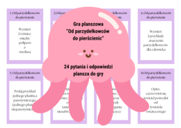 Biologia. Klasa 6. Gra planszowa. Parzydełkowce. Płazińce. Nicienie. Pierścienice. Pytania i odpowiedzi. Instrukcja. Plansza do gry