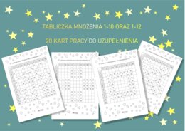 Tabliczka mnożenia 1-10 oraz 1-12, do uzupełniania pustych pól-zestaw. Dzień tabliczki mnożenia, nauka, powtórka