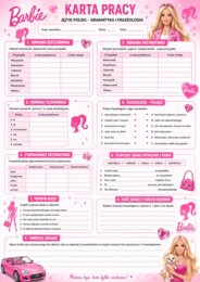 Karty pracy z Barbie homonimy, synonimy, stopniowanie, deklinacja itd.