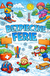 BEZPIECZNE FERIE – plakat XXL do kolorowania 9xA4 + wersja A4 | PDF