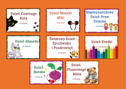 ŚWIĘTA TYPOWE I NIETYPOWE – LISTOPAD – napisy – gazetka – dekoracja – BIBLIOTEKA – świetlica - przedszkole 17 stron