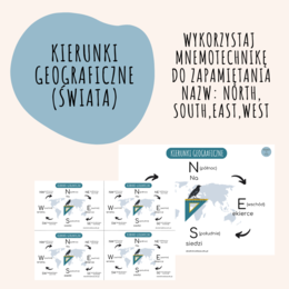 KIERUNKI GEOGRAFICZNE (ŚWIATA) - MNEMOTECHNIKA UŁATWIAJĄCA ZAPAMIĘTANIE KIERUNKÓW N,S,E,W i kierunków pośrednich
