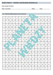 Najpopularniejsze angielskie idiomy – Karta pracy dla uczniów, Ćwiczenia zwrotów - język angielski, (poziom A2, szkoła podstawowa), PDF do druku