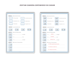 Telling the time - godziny po angielsku, podawanie czasu, karty pracy, ćwiczenia, zegar analogowy i cyfrowy, pełen zakres minutowy, czas na świecie, CLIL, liczby 1-30