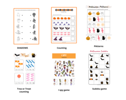 Halloween for Preschoolers Worksheets + Flashcards - Halloween dla przedszkolaka, język angielski, karty pracy, karty obrazkowe