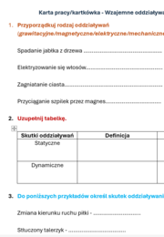Karta pracy/kartkówka Wzajemne oddziaływanie ciał.