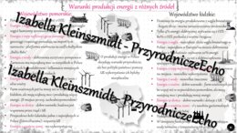 Sketchnotka - notatka „Warunki produkcji energii z różnych źródeł” wykonana w power point do edycji. Geografia 7; „Rolnictwo i przemysł Polski”