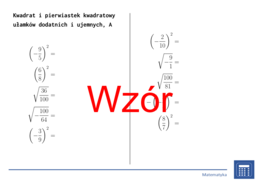 Kwadrat i pierwiastek kwadratowy ułamków dodatnich i ujemnych | matematyka | 26 kolumn