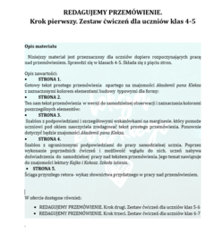 REDAGUJEMY PRZEMÓWIENIE. KROK PIERWSZY. ZESTAW ĆWICZEŃ DLA UCZNIÓW KLAS 4-5.