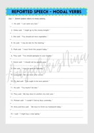 Reported Speech - Modal Verbs - czasowniki modalne -  karta pracy - mowa zależna - gramatyka - ćwiczenia - matura - angielski - do wydrukowania - .pdf