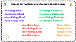 Tabelka - odmiana przymiotnika po rodzajniku nieokreślonym - wklejka do zeszytu