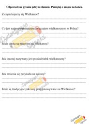 Czytanie ze zrozumieniem. Wielkanoc-wiosenne święto, Wielkanocne tradycje i zabawy. 2 dłuższe teksty +6 pytań do każdego tekstu