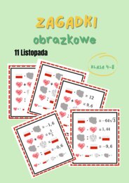 Zagadki obrazkowe, łamigłówki, 11 listopada, święto niepodległości, działania na liczbach