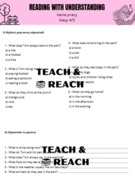 Reading with understanding czytanie ze zrozumieniem karta pracy 4/5 klasa present simple continous