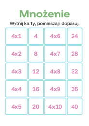 Mnożenie- dopasowanie. Działania do 100.