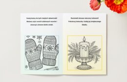 Zimowe i świąteczne kolorowanki (czapka z pomponem, rękawiczki, świeca, książka)