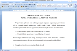 Sprawozdanie nauczyciela języka angielskiego za I półrocze pracy w przedszkolu