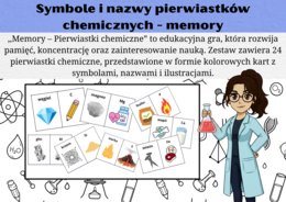 Memory – Pierwiastki chemiczne - symbole i nazwy pierwiastków chemicznych wraz z obrazkami - chemia klasa 7 i 8