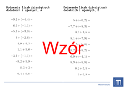 Dodawanie liczb dziesiętnych dodatnich i ujemnych | matematyka | 26 kolumn