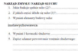 Narząd słuchu-karta pracy