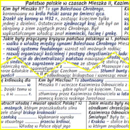 Państwo polskie w czasach Mieszka II, Kazimierza Odnowiciela i Bolesława Śmiałego – notatki i karta pracy